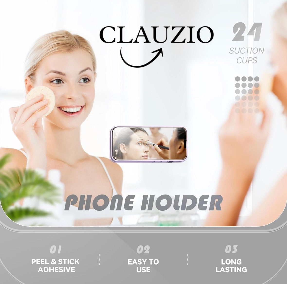 CLAUZIO Premium Silicone Suction Phone Case for Phone Mount, Phone Mount Suction Cup, Suction Cup Phone Case for Hands-Free Toy Mirror Shower Phone Holder, Videos, and Selfies Phone Accessory (White)