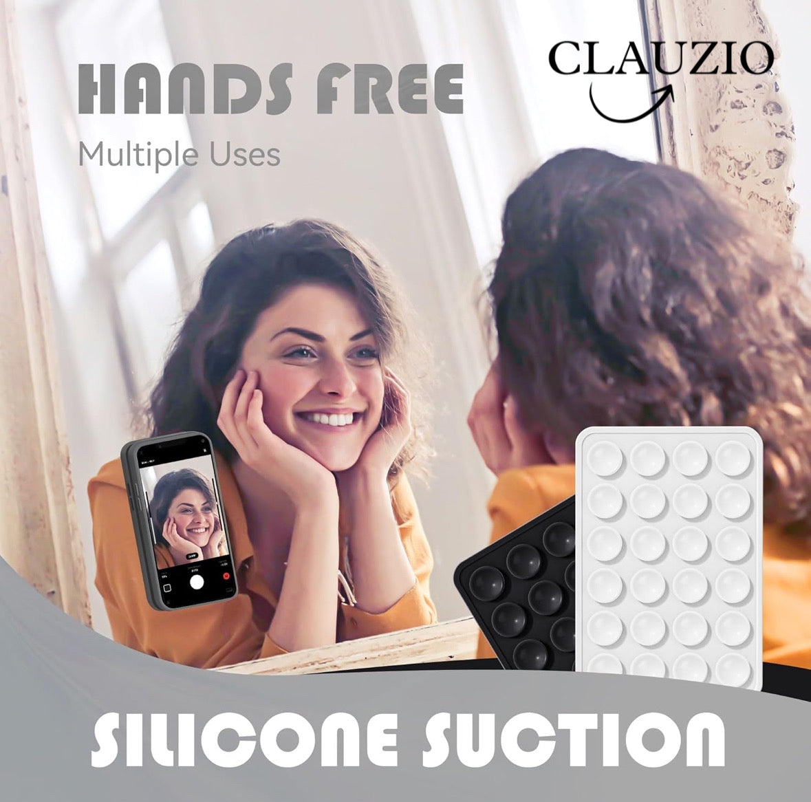 CLAUZIO Premium Silicone Suction Phone Case for Phone Mount, Phone Mount Suction Cup, Suction Cup Phone Case for Hands-Free Toy Mirror Shower Phone Holder, Videos, and Selfies Phone Accessory (White)