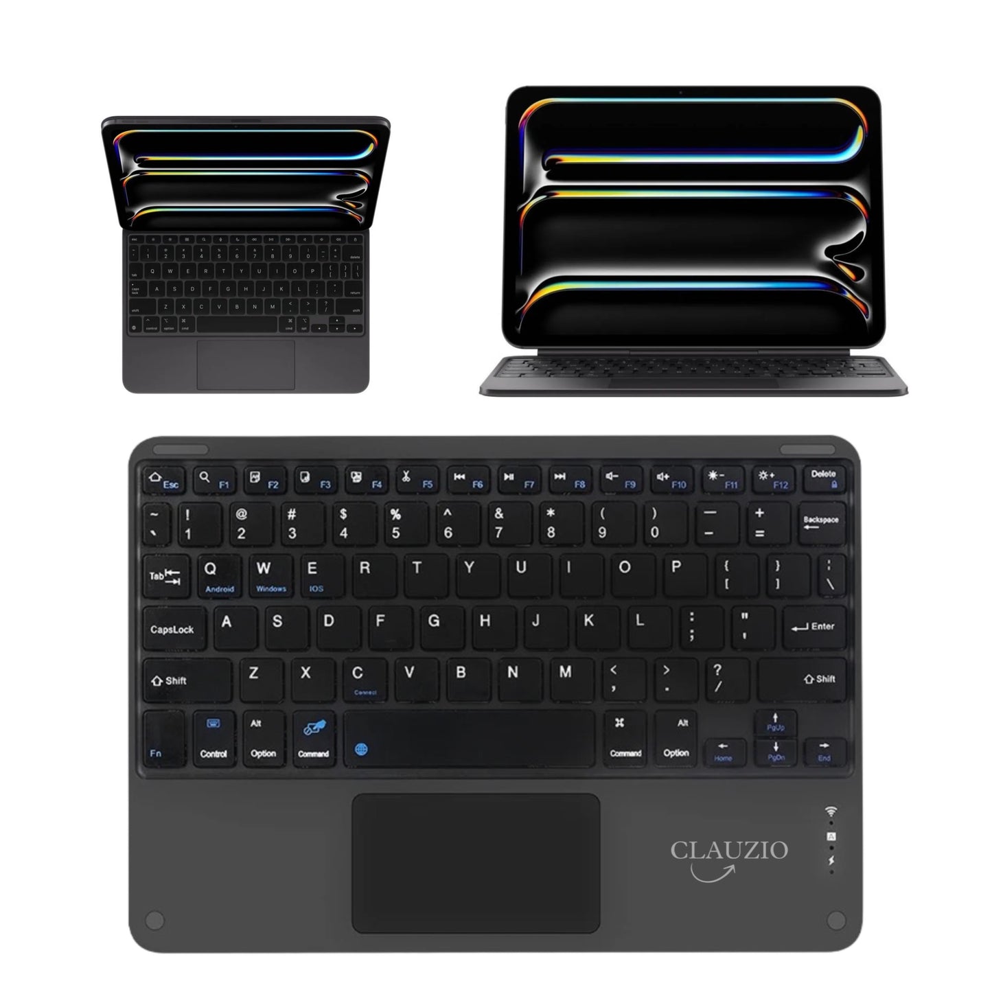 CLAUZIO Wireless Keyboard with Touchpad for IPad,MacOS,Apple,Android or Chrome os Compatible with Pc, Mac, Laptop, Smartphone, Tablet Wireless Bluetooth Multi-Device- Black
