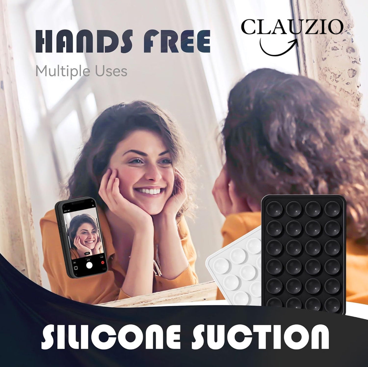 CLAUZIO Premium Silicone Suction Phone Case for Phone Mount, Phone Mount Suction Cup, Suction Cup Phone Case for Hands-Free Toy Mirror Shower Phone Holder, Videos, and Selfies Phone Accessory (Black)