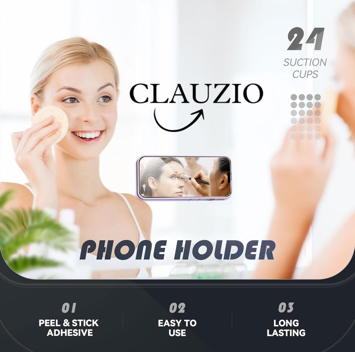 CLAUZIO Premium Silicone Suction Phone Case for Phone Mount, Phone Mount Suction Cup, Suction Cup Phone Case for Hands-Free Toy Mirror Shower Phone Holder, Videos, and Selfies Phone Accessory (Black)