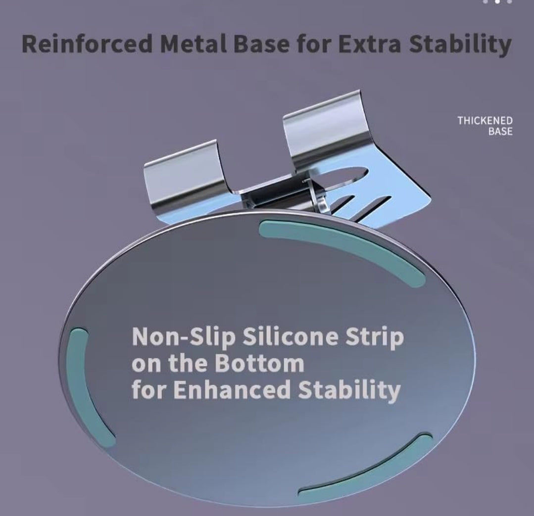 Mobile Stand, 360° Rotatable & Foldable Tabletop Phone Stand for Table, Multiple Height & Angle Adjustments, Stable Metalic Round Base with Silicon Pad, Compatible with All Smartphones