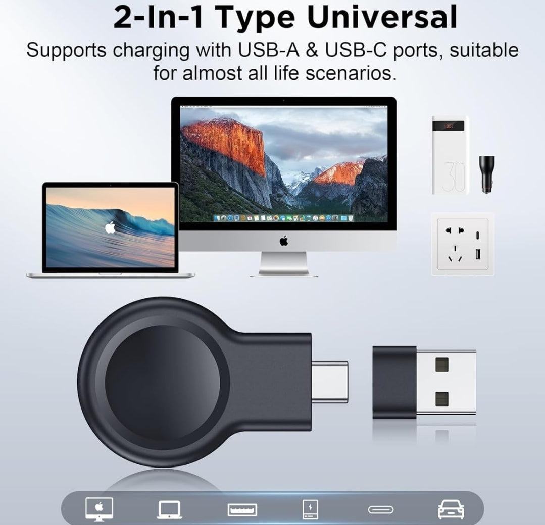Apple Watch Magnetic Portable iWatch Charger USB C Fast Wireless Charging Travel Watch Charger for iWatch Ultra2/Ultra/SE2/SE Series 10/9/8/7/6/5/4/3/2/1 (Black)