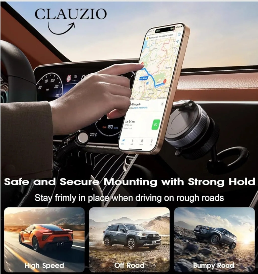 Strong Magnetic Car Phone Holder for MagSafe, Ultra Vacuum Suction Cup Phone Mount, 360° Rotation Car Accessories for iPhone 16/15/14/13/12 and Android Phones with MagSafe Ring