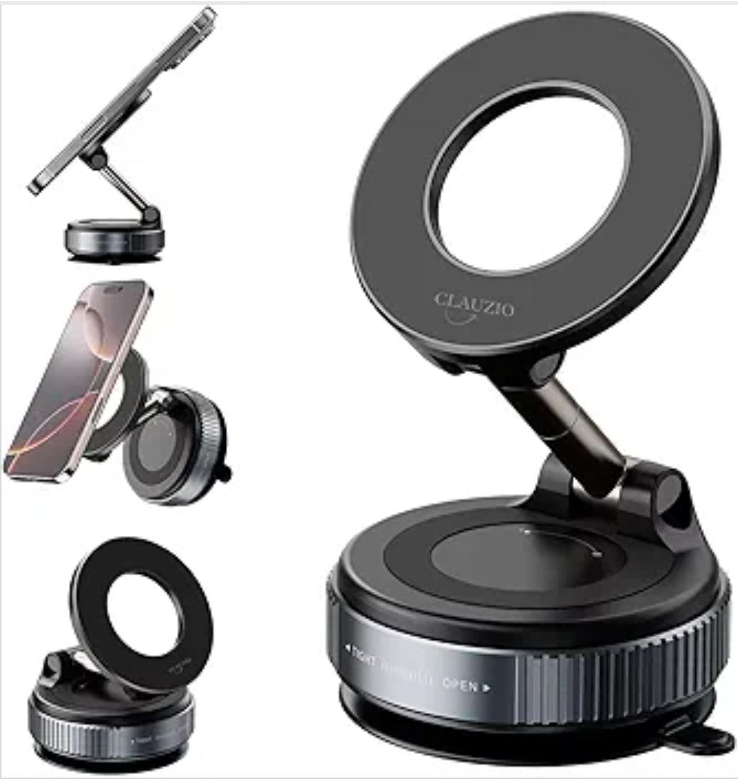 Strong Magnetic Car Phone Holder for MagSafe, Ultra Vacuum Suction Cup Phone Mount, 360° Rotation Car Accessories for iPhone 16/15/14/13/12 and Android Phones with MagSafe Ring