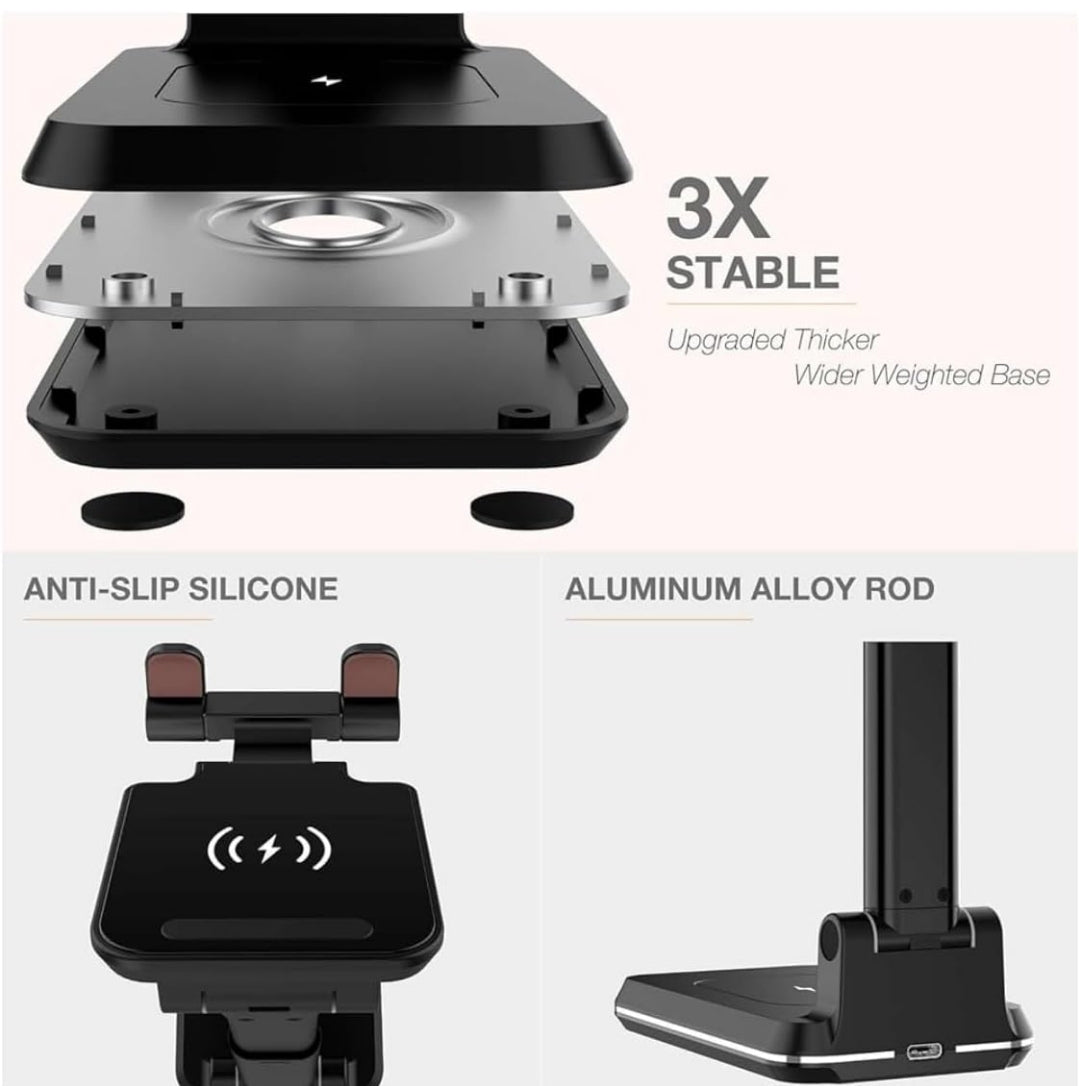 2-in-1 Charger Stand,Qi Certified 15W Height Adjustable Wireless Charger Desk Stand,Wireless Charging Station,for iPhone 16/15/14/13/12, AirPods Pro,Samsung S21/S20/S10 (No AC Adapter)