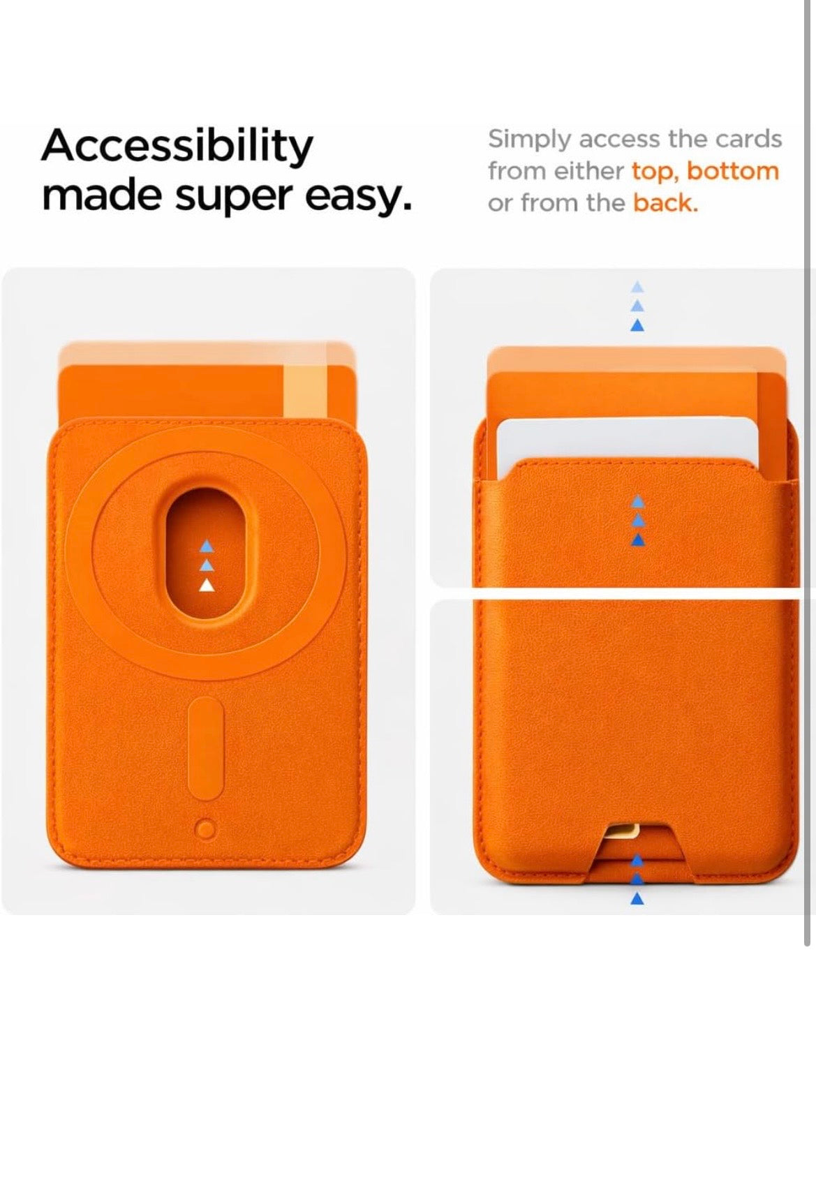 Magnetic Wallet for iPhone 17/16/15/14/13/12 Series Pro & Max | Slim 5-Card Holder Phone Wallet | Strong Magnetic Back Card Holder | Detachable Card Holder Case Accessory (Orange)