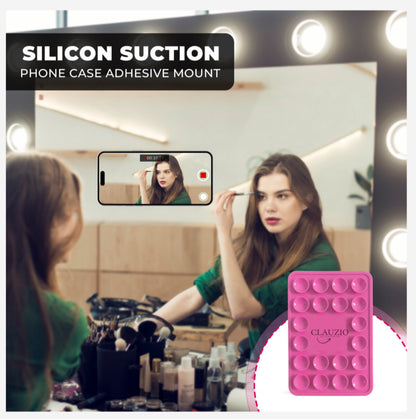 CLAUZIO Premium Silicone Suction Phone Case for Phone Mount, Phone Mount Suction Cup, Suction Cup Phone Case for Hands-Free Toy Mirror Shower Phone Holder, Videos, and Selfies Phone Accessory (Pink)