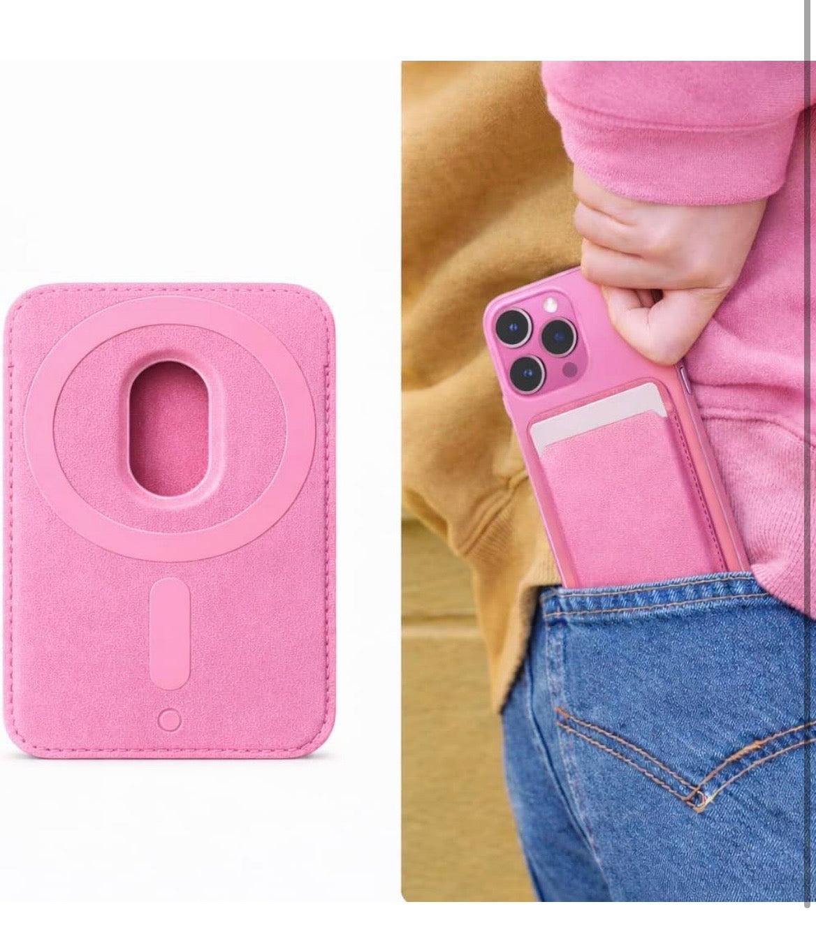 Magnetic Wallet for iPhone 17/16/15/14/13/12 Series Pro & Max | Slim 5-Card Holder Phone Wallet | Strong Magnetic Back Card Holder | Detachable Card Holder Case Accessory (Baby Pink)