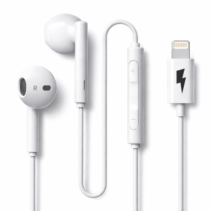 MFi Certified Earphones with Lightning Connector – Wired Headphones with Microphone & Volume Control Compatible with iPhone 14, 13, 12, 11, SE, and iPhone X Series (Lightning Cable)- 1 Year Replacement warranty.