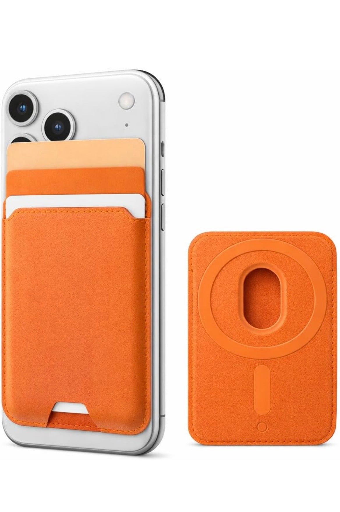 Magnetic Wallet for iPhone 17/16/15/14/13/12 Series Pro & Max | Slim 5-Card Holder Phone Wallet | Strong Magnetic Back Card Holder | Detachable Card Holder Case Accessory (Orange)