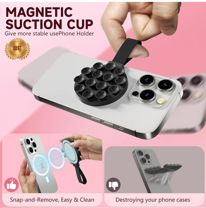 CLAUZIO Magnetic Silicone Suction Cup for Phone, Phone Mount Suction Cup, Super Magnet Suction Cup Phone Case for Hands-Free Toy Mirror Shower Phone Holder, Videos, Premium Magnetic Cup (Orange)