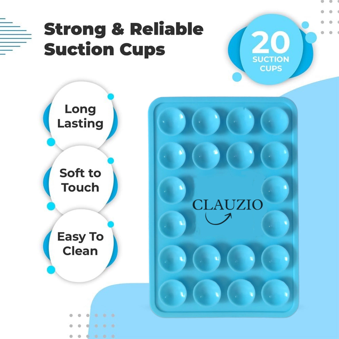 CLAUZIO Premium Silicone Suction Cup for Cellphone, Phone Mount Suction Cup, Suction Cup Phone Case for Hands-Free Toy Mirror Shower Phone Holder, Videos, and Selfies Phone Accessory (Sky Blue)