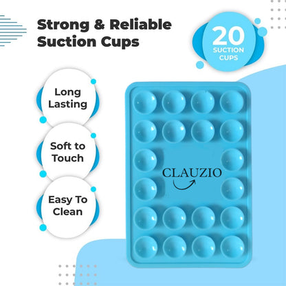 CLAUZIO Premium Silicone Suction Cup for Cellphone, Phone Mount Suction Cup, Suction Cup Phone Case for Hands-Free Toy Mirror Shower Phone Holder, Videos, and Selfies Phone Accessory (Sky Blue)