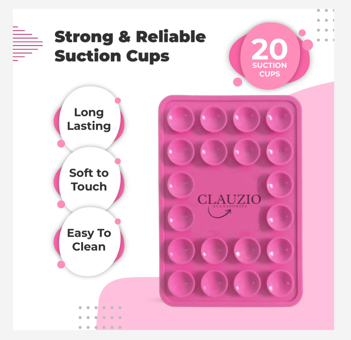 CLAUZIO Premium Silicone Suction Phone Case for Phone Mount, Phone Mount Suction Cup, Suction Cup Phone Case for Hands-Free Toy Mirror Shower Phone Holder, Videos, and Selfies Phone Accessory (Pink)