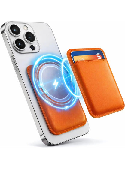 Magnetic Wallet for iPhone 17/16/15/14/13/12 Series Pro & Max | Slim 5-Card Holder Phone Wallet | Strong Magnetic Back Card Holder | Detachable Card Holder Case Accessory (Orange)