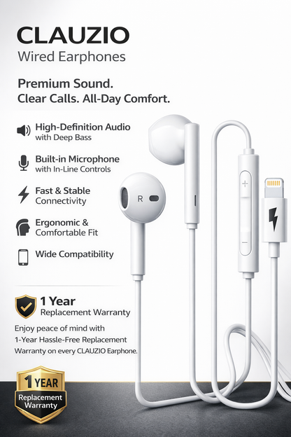 MFi Certified Earphones with Lightning Connector – Wired Headphones with Microphone & Volume Control Compatible with iPhone 14, 13, 12, 11, SE, and iPhone X Series (Lightning Cable)- 1 Year Replacement warranty.