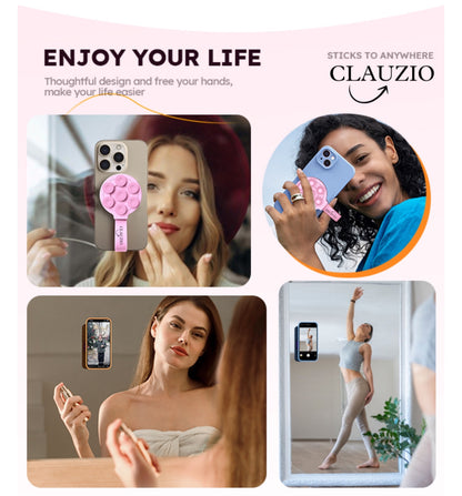 CLAUZIO Magnetic Silicone Suction Cup for Phone, Phone Mount Suction Cup, Super Magnet Suction Cup Phone Case for Hands-Free Toy Mirror Shower Phone Holder, Videos, Premium (Baby Pink)