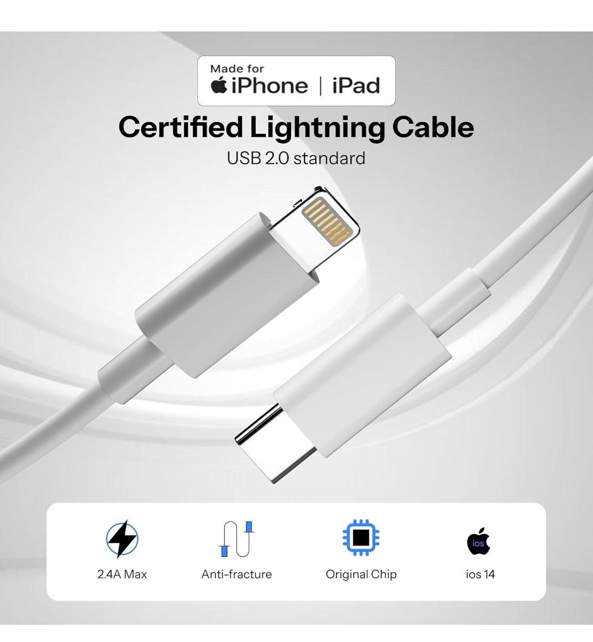 Apple-Type C to Lightnlng [MFi Certified] Fast Charging Cable Compatible with iPhone 14/14 Pro/ 14 Pro Max/ 13/13 Pro/ 13 Pro Max/ 12/11/XR/XS/X/8 Series.
