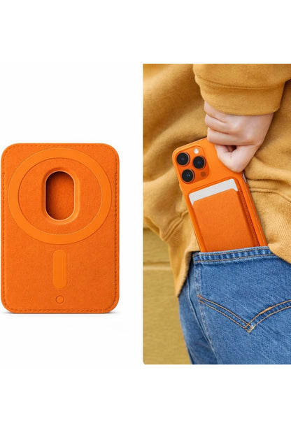 Magnetic Wallet for iPhone 17/16/15/14/13/12 Series Pro & Max | Slim 5-Card Holder Phone Wallet | Strong Magnetic Back Card Holder | Detachable Card Holder Case Accessory (Orange)