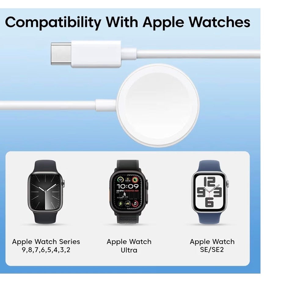 Apple Watch Magnetic Portable iWatch Charger Fast Wireless Charging Travel Watch Charger for iWatch Ultra2/Ultra/SE2/SE Series 10/9/8/7/6/5/4/3/2/1 (Cable Type-C)