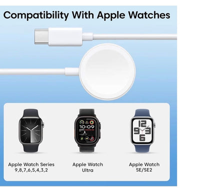 Apple Watch Magnetic Portable iWatch Charger Fast Wireless Charging Travel Watch Charger for iWatch Ultra2/Ultra/SE2/SE Series 10/9/8/7/6/5/4/3/2/1 (Cable Type-C)