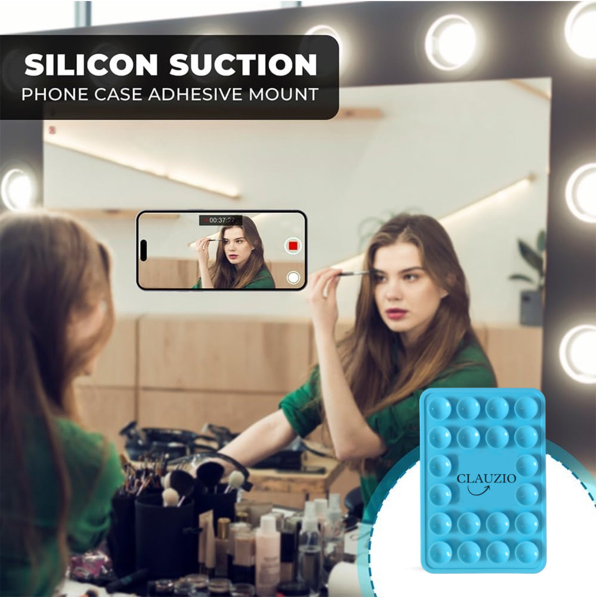 CLAUZIO Premium Silicone Suction Cup for Cellphone, Phone Mount Suction Cup, Suction Cup Phone Case for Hands-Free Toy Mirror Shower Phone Holder, Videos, and Selfies Phone Accessory (Sky Blue)