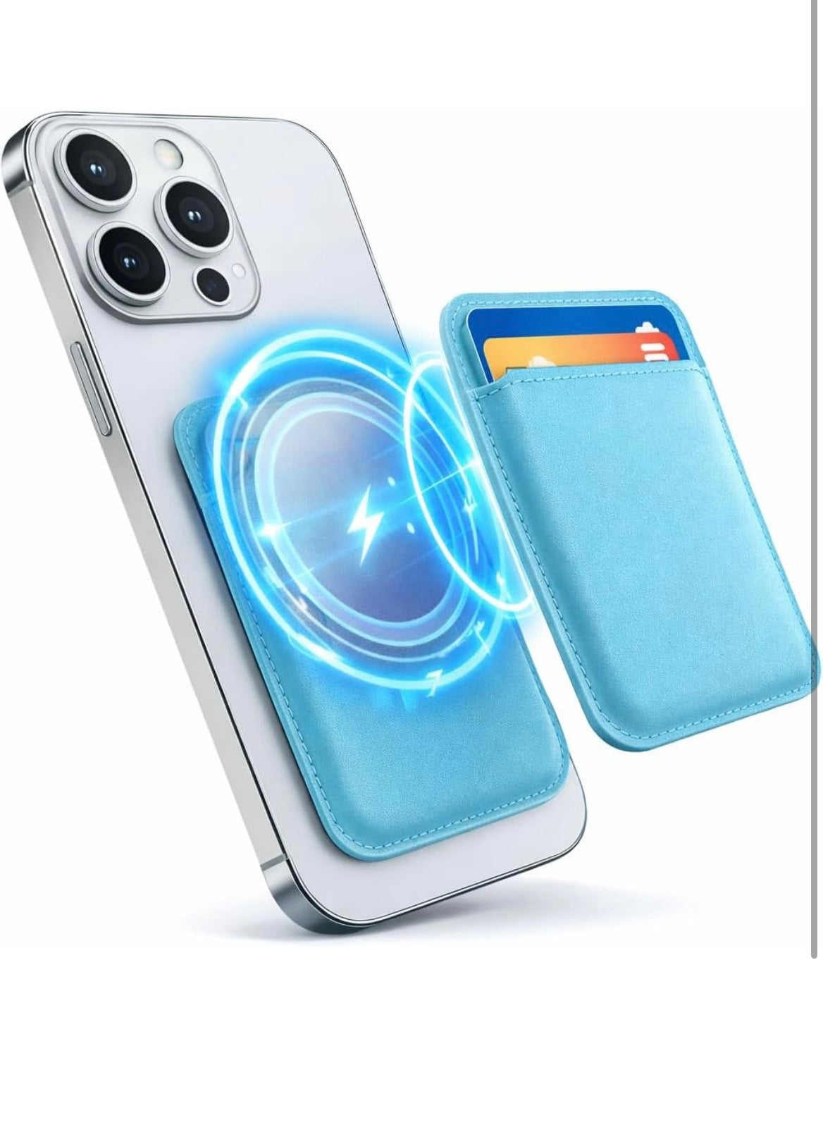 Magnetic Wallet for iPhone 17/16/15/14/13/12 Series Pro & Max | Slim 5-Card Holder Phone Wallet | Strong Magnetic Back Card Holder | Detachable Card Holder Case Accessory (Sky Blue)
