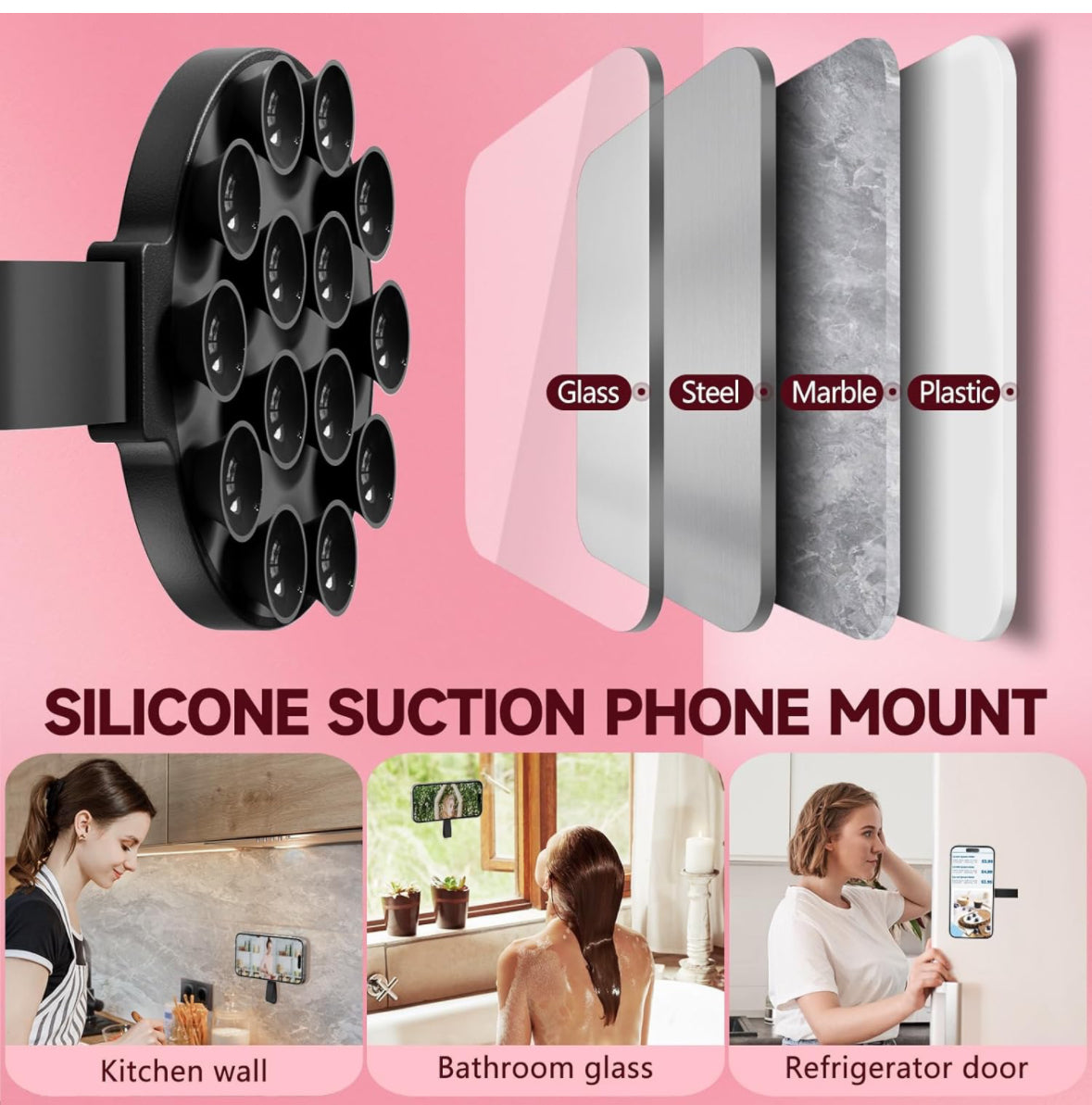 CLAUZIO Magnetic Silicone Suction Cup for Phone, Phone Mount Suction Cup, Super Magnet Suction Cup Phone Case for Hands-Free Toy Mirror Shower Phone Holder, Videos, Premium Magnetic Cup (Orange)