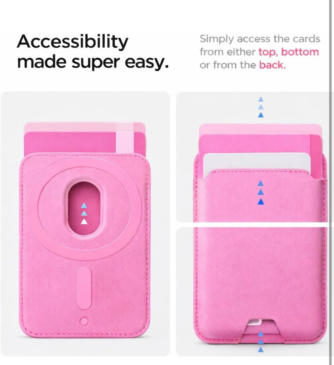 Magnetic Wallet for iPhone 17/16/15/14/13/12 Series Pro & Max | Slim 5-Card Holder Phone Wallet | Strong Magnetic Back Card Holder | Detachable Card Holder Case Accessory (Baby Pink)