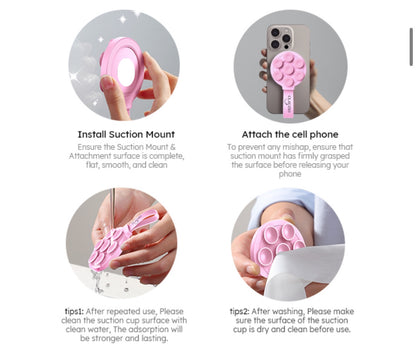 CLAUZIO Magnetic Silicone Suction Cup for Phone, Phone Mount Suction Cup, Super Magnet Suction Cup Phone Case for Hands-Free Toy Mirror Shower Phone Holder, Videos, Premium (Baby Pink)