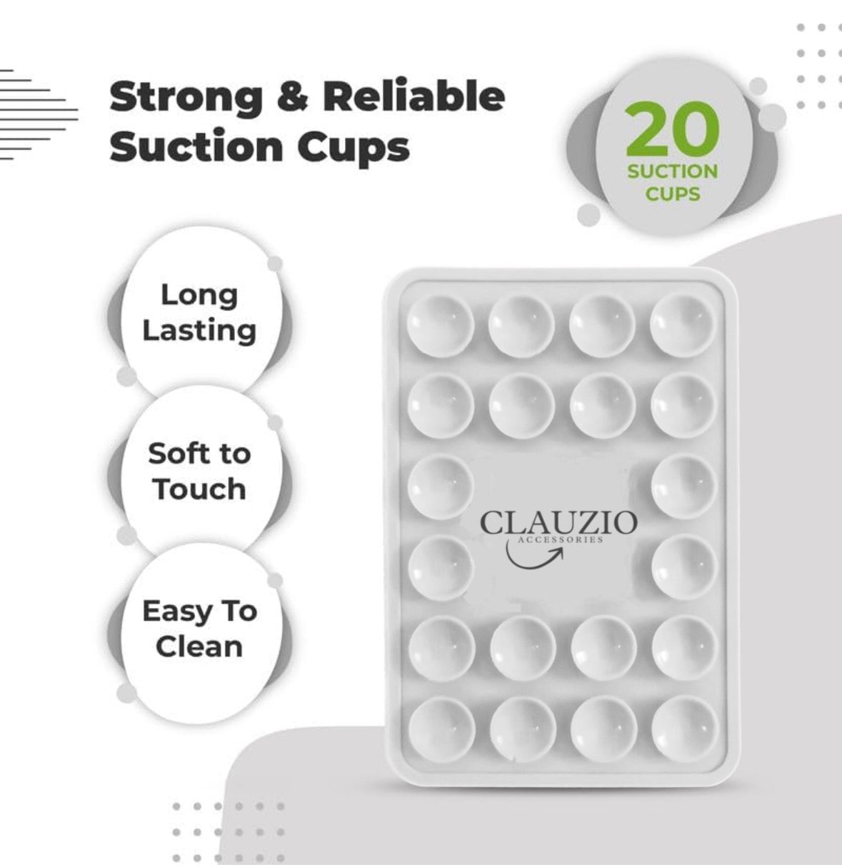 CLAUZIO Premium Silicone Suction Phone Case for Phone Mount, Phone Mount Suction Cup, Suction Cup Phone Case for Hands-Free Toy Mirror Shower Phone Holder, Videos, and Selfies Phone Accessory (White)