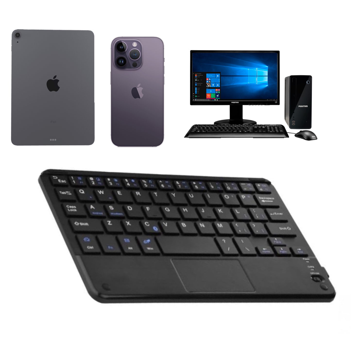 CLAUZIO Wireless Keyboard with Touchpad for IPad,MacOS,Apple,Android or Chrome os Compatible with Pc, Mac, Laptop, Smartphone, Tablet Wireless Bluetooth Multi-Device- Black