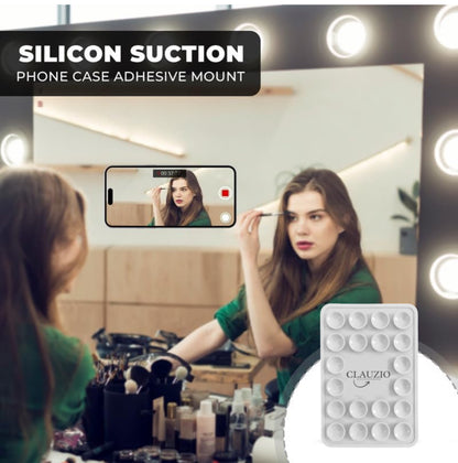 CLAUZIO Premium Silicone Suction Phone Case for Phone Mount, Phone Mount Suction Cup, Suction Cup Phone Case for Hands-Free Toy Mirror Shower Phone Holder, Videos, and Selfies Phone Accessory (White)