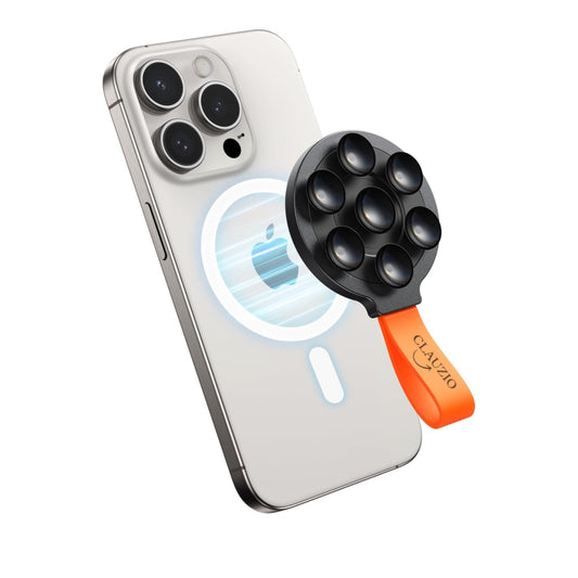 CLAUZIO Magnetic Silicone Suction Cup for Phone, Phone Mount Suction Cup, Super Magnet Suction Cup Phone Case for Hands-Free Toy Mirror Shower Phone Holder, Videos, Premium Magnetic Cup (Orange)