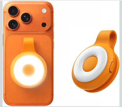 CLAZUIO Magnetic LED Selfie Light with Mag-Safe Compatibility, Portable LED Ring Light Included Adhesive Ring for iPhone 17pro Ideal for Selfies, Photography,Zoom & Video Calls (Orange)