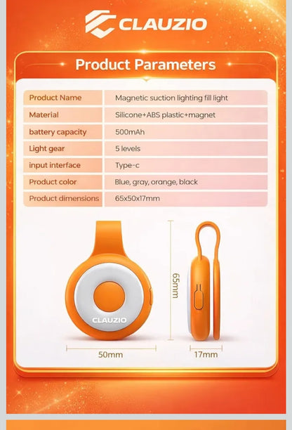 CLAZUIO Magnetic LED Selfie Light with Mag-Safe Compatibility, Portable LED Ring Light Included Adhesive Ring for iPhone 17pro Ideal for Selfies, Photography,Zoom & Video Calls (Black)