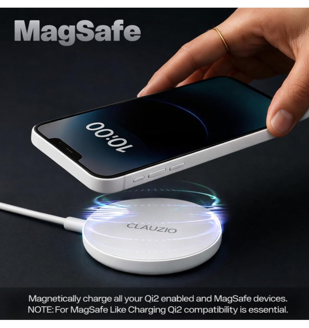 15W Qi2 Fast Wireless Charger with Magnetic Compatibility | Includes Magnet Ring for Non-Magnetic Phones | Universal Qi Charging for iPhone & Android | Sleek Compact Design