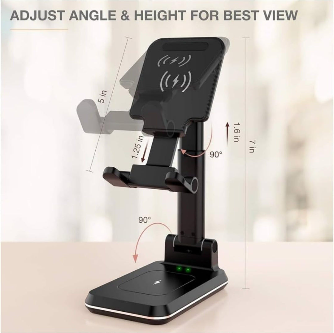 2-in-1 Charger Stand,Qi Certified 15W Height Adjustable Wireless Charger Desk Stand,Wireless Charging Station,for iPhone 16/15/14/13/12, AirPods Pro,Samsung S21/S20/S10 (No AC Adapter)