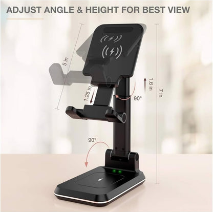 2-in-1 Charger Stand,Qi Certified 15W Height Adjustable Wireless Charger Desk Stand,Wireless Charging Station,for iPhone 16/15/14/13/12, AirPods Pro,Samsung S21/S20/S10 (No AC Adapter)
