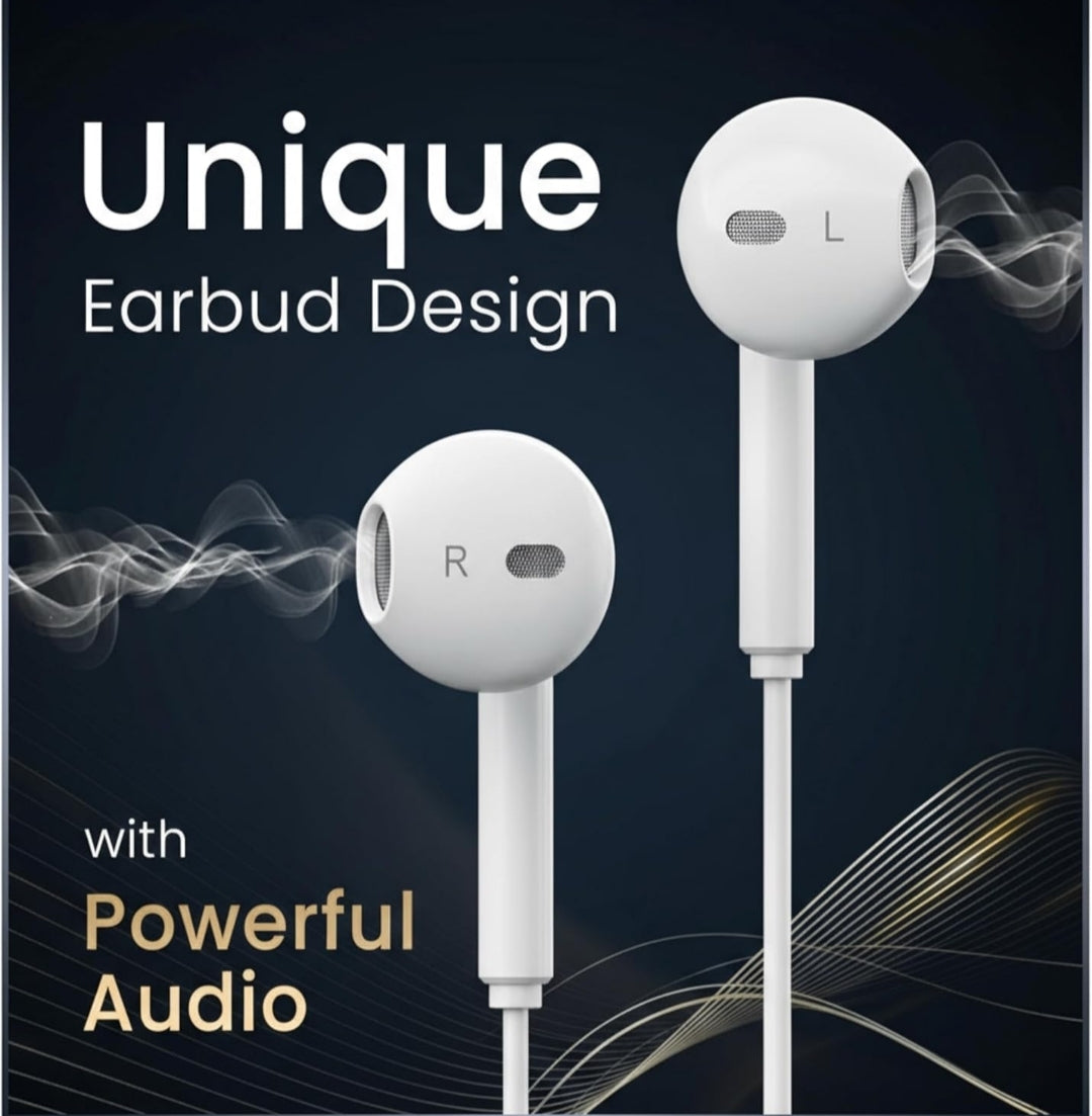 3.5mm Wired Earphones with Mic | in-Ear Headphones with 14.2mm Dynamic Driver, Powerful Bass, in-Line Controls, TPE Anti-Tangle Cable, Wide Compatibility – White