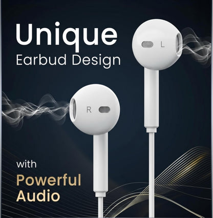 3.5mm Wired Earphones with Mic | in-Ear Headphones with 14.2mm Dynamic Driver, Powerful Bass, in-Line Controls, TPE Anti-Tangle Cable, Wide Compatibility – White