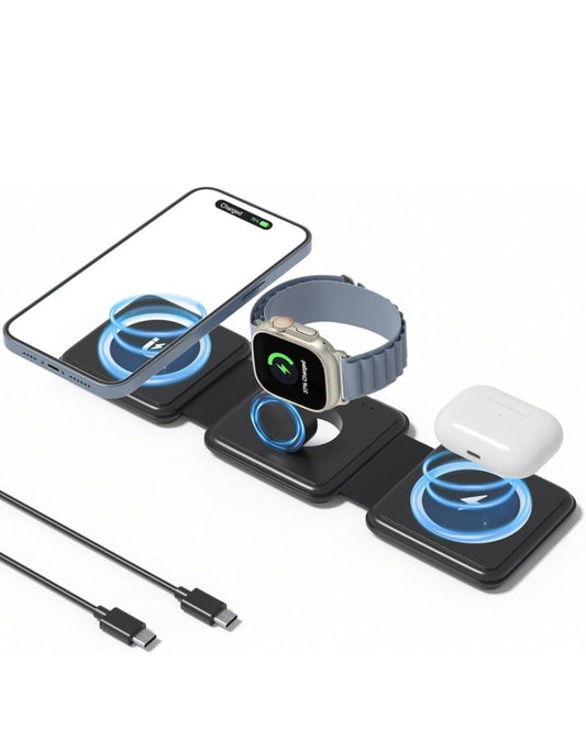 Magnetic Wireless Charger for iPhone: Fodable 3 in 1 Charging Station for Multiple Apple Devices - Travel Charging Pad Dock for Apple Watch iPhone 16 15 14 13 12 Pro Max Plus & Airpod