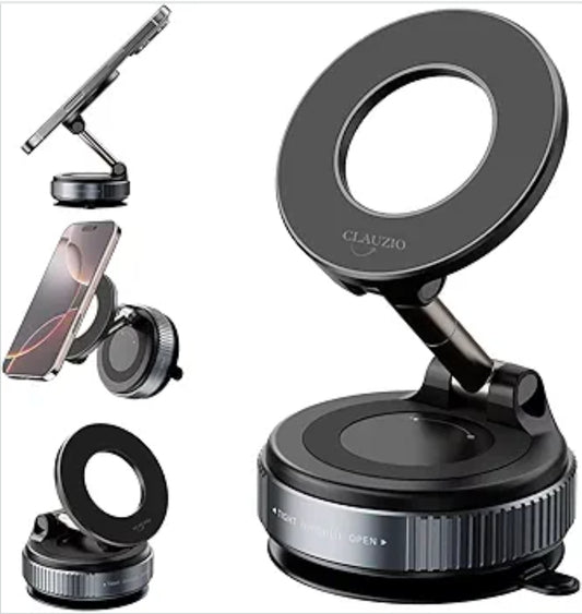 Strong Magnetic Car Phone Holder for MagSafe, Ultra Vacuum Suction Cup Phone Mount, 360° Rotation Car Accessories for iPhone 16/15/14/13/12 and Android Phones with MagSafe Ring