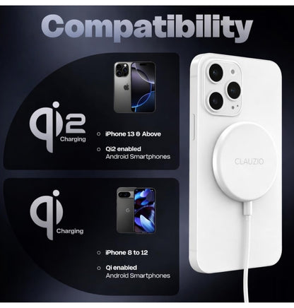 15W Qi2 Fast Wireless Charger with Magnetic Compatibility | Includes Magnet Ring for Non-Magnetic Phones | Universal Qi Charging for iPhone & Android | Sleek Compact Design