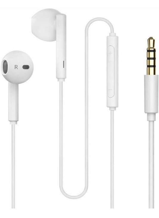 3.5mm Wired Earphones with Mic | in-Ear Headphones with 14.2mm Dynamic Driver, Powerful Bass, in-Line Controls, TPE Anti-Tangle Cable, Wide Compatibility – White