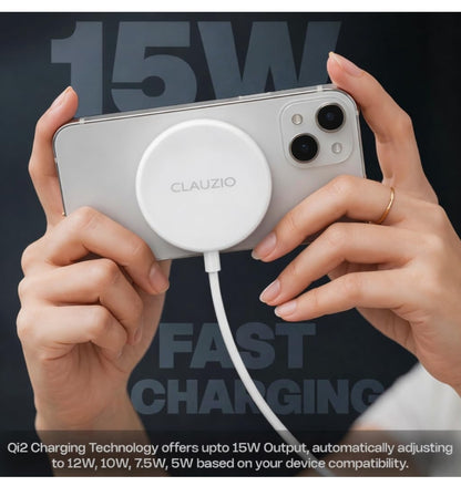 15W Qi2 Fast Wireless Charger with Magnetic Compatibility | Includes Magnet Ring for Non-Magnetic Phones | Universal Qi Charging for iPhone & Android | Sleek Compact Design