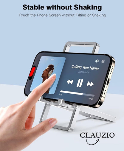 Smart Mobile Stand, Foldable Tabletop Phone Stand for Table, Multiple Height & Angle Adjustments, Stable Metalic Round Base with Silicon Pad, Compatible with All Smartphones