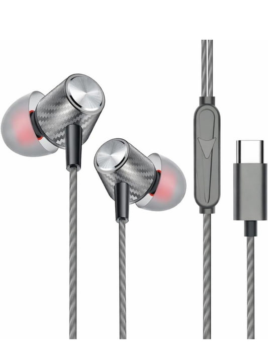 MFI 100 C Wired Headphones Earphones with Type-C Jack, in-Line Microphone, in Ear, 10Mm Drivers, Signature Sound, Integrated Controls & Multi-Os Compatibility (Black) (CZ 50 Grey)