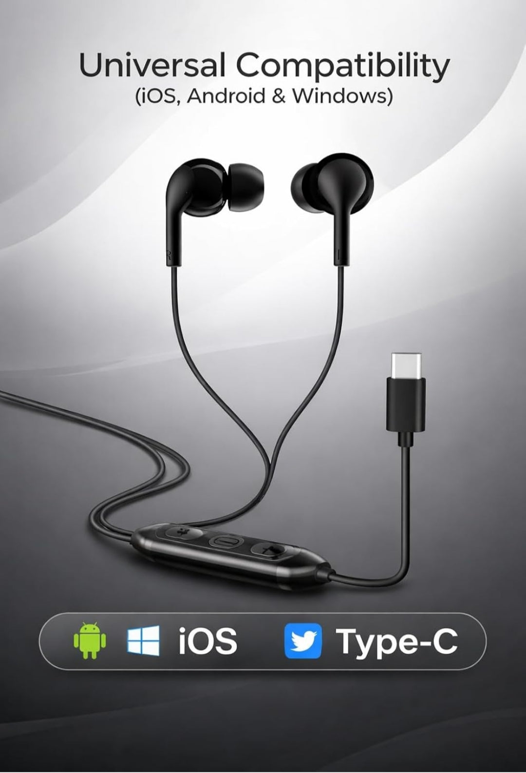 MFI 100 C Wired Headphones Earphones with Type-C Jack, in-Line Microphone, in Ear, 10Mm Drivers, Signature Sound, Integrated Controls & Multi-Os Compatibility (Black) (CZ 100 Black)